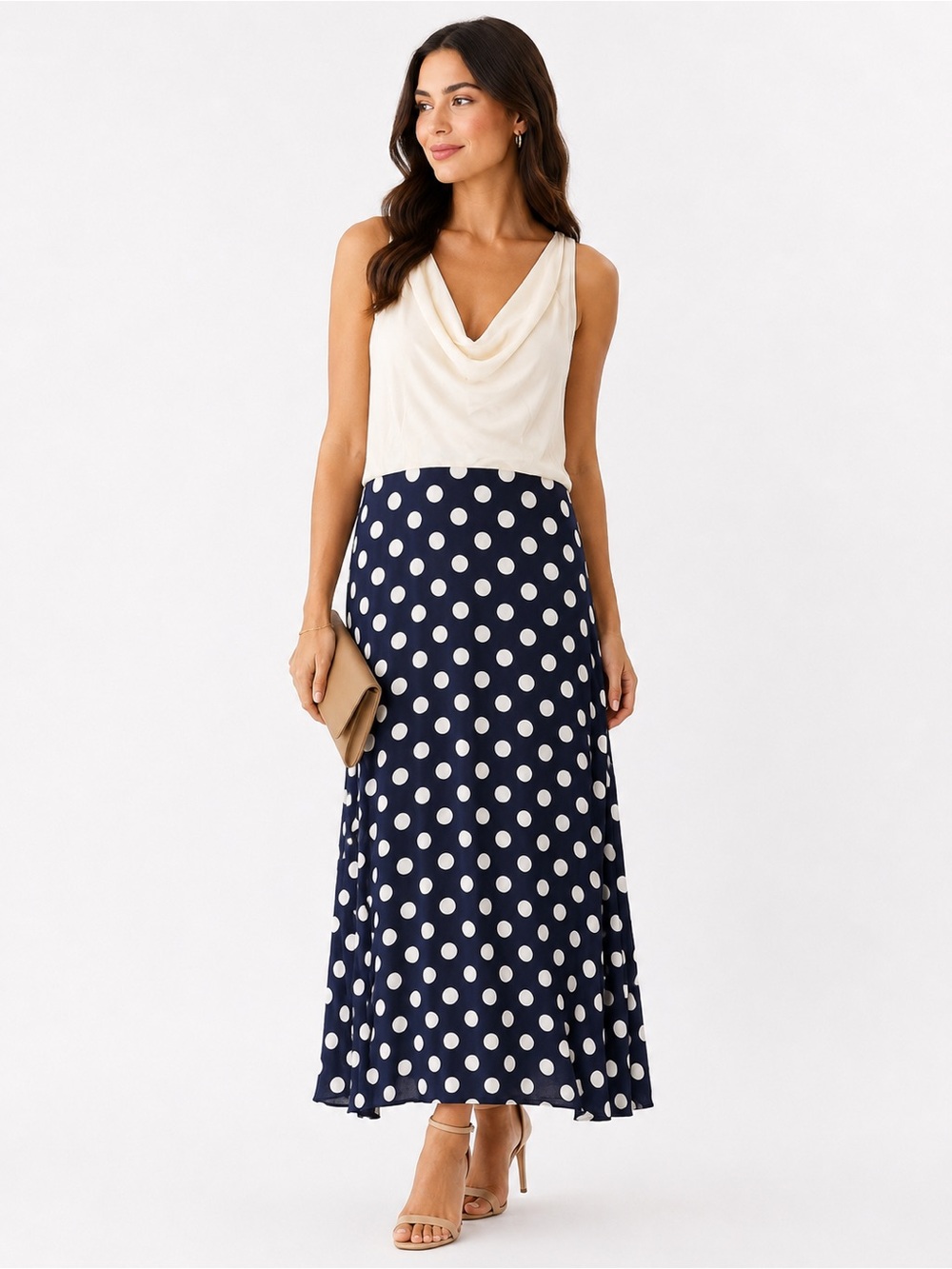Moulinette Soeurs Anthropologie Navy Polka Dot Cowl Neck Maxi Dress Size 4